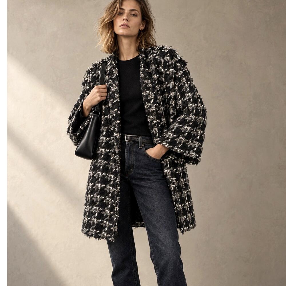 IRO Oversized Wool Trouble Coat $800 Houndstooth Dolman Sleeve Jacket 32